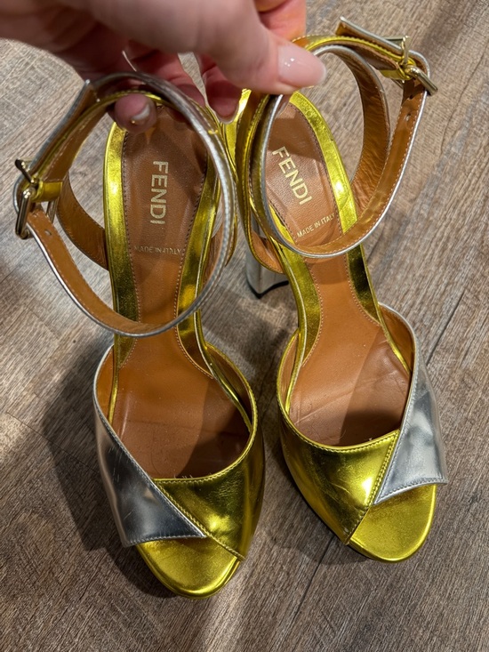 Fendi Shoes - Fendi Metallic Silver and Yellow Platform Sandals sz 38.5